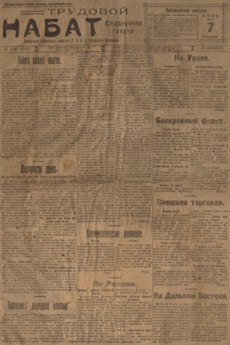 Трудовой набат : газета Тюменского окружкома РКП(б) и окрисполкома. - 1921. - № (426-621) (7 июня)