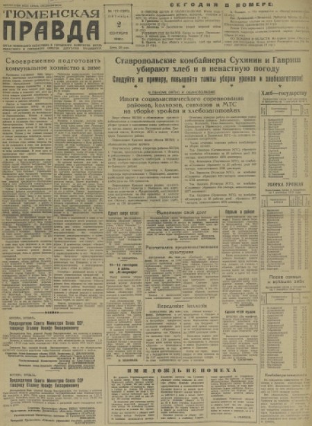 Тюменская правда : орган Тюменского областного комитета КПСС и областного Совета депутатов трудящихся. - 1949. - № 172 (2 сентября)