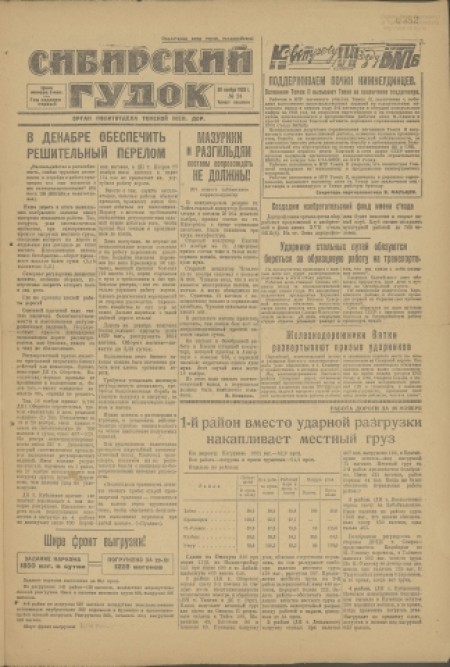 Сибирский гудок : орган Политотдела Томской жел. дор. - 1933. - № 24 (30 ноября)