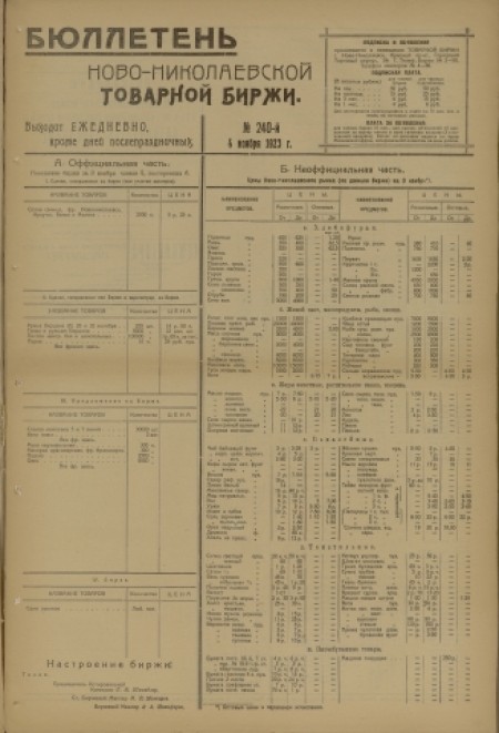 Бюллетень Новониколаевской товарной биржи : . - 1923. - № 240 (4 ноября)
