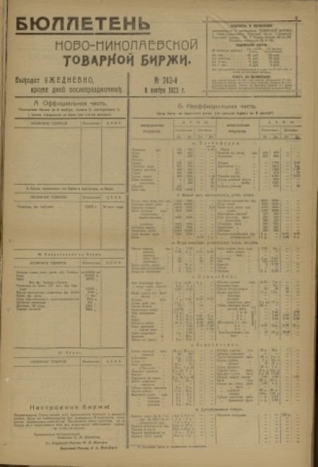 Бюллетень Новониколаевской товарной биржи : . - 1923. - № 243 (9 ноября)