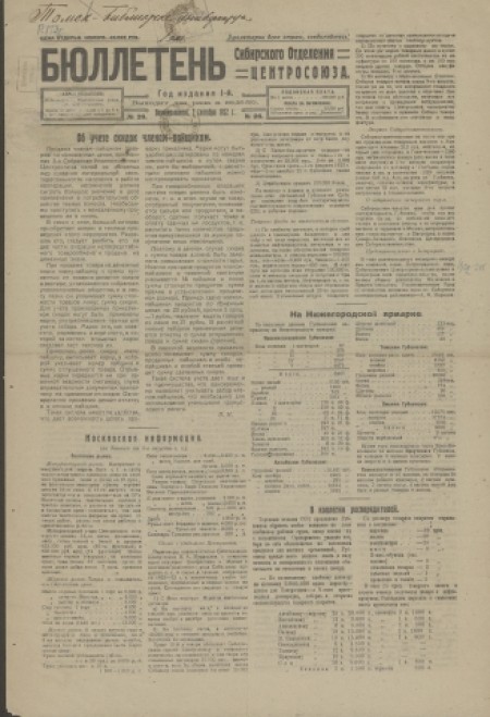 Бюллетень Сибирского отделения Центросоюза : . - 1922. - № 26 (2 сентября)