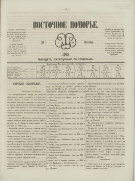 Восточное Поморье : газета. - 1865. - № 22 (30 октября)