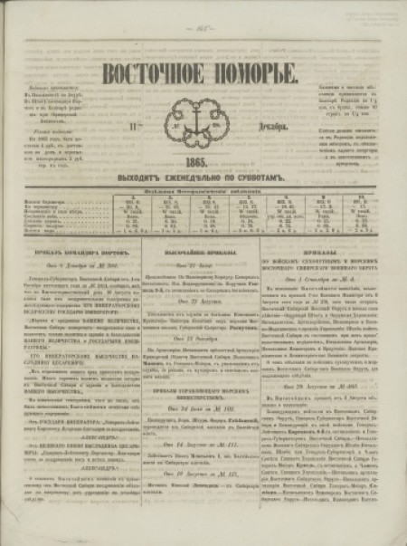 Восточное Поморье : газета. - 1865. - № 28 (11 декабря)