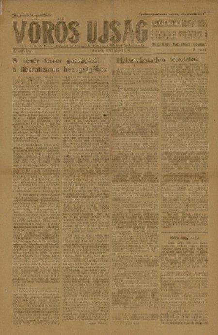 Vörös Ujság : газета. - 1921. - № 9 (8 апреля)
