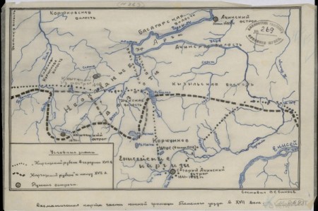 Схематическая карта части южной границы Томского уезда в XVII веке