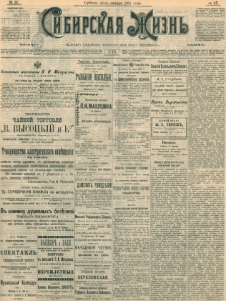 Сибирская жизнь : газета политическая, литературная и экономическая. - 1901. - № 22 (27 января)