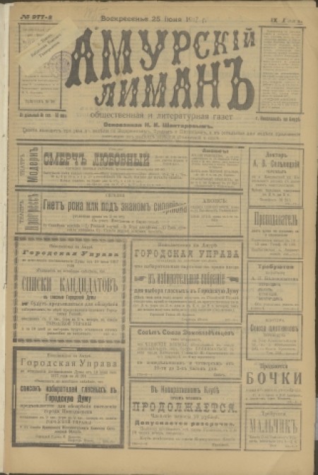 Амурский лиман : общественная и литературная газета. - 1917. - № 977 (25 июня)