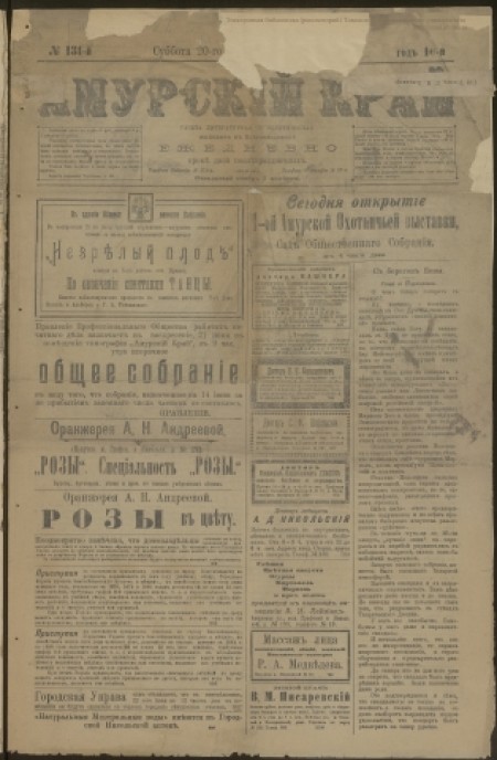 Амурский край : газета литературная и политическая. - 1907. - № 131 (20 июня)