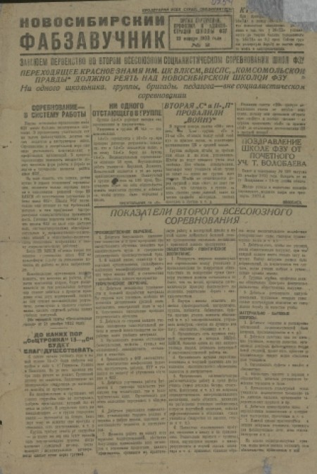 Новосибирский фабзавучник : орган партячейки, профкома и администрации школы ФЗУ. - 1933. - № 2 (20 января)